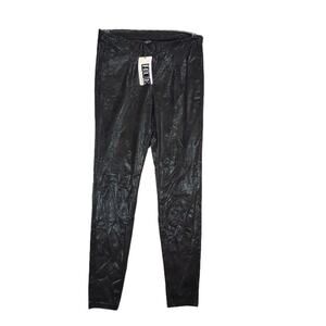 NWT Hue Women's S Shimmer Microsuede Black Leggings Metallic Cyberpunk Clubwear
